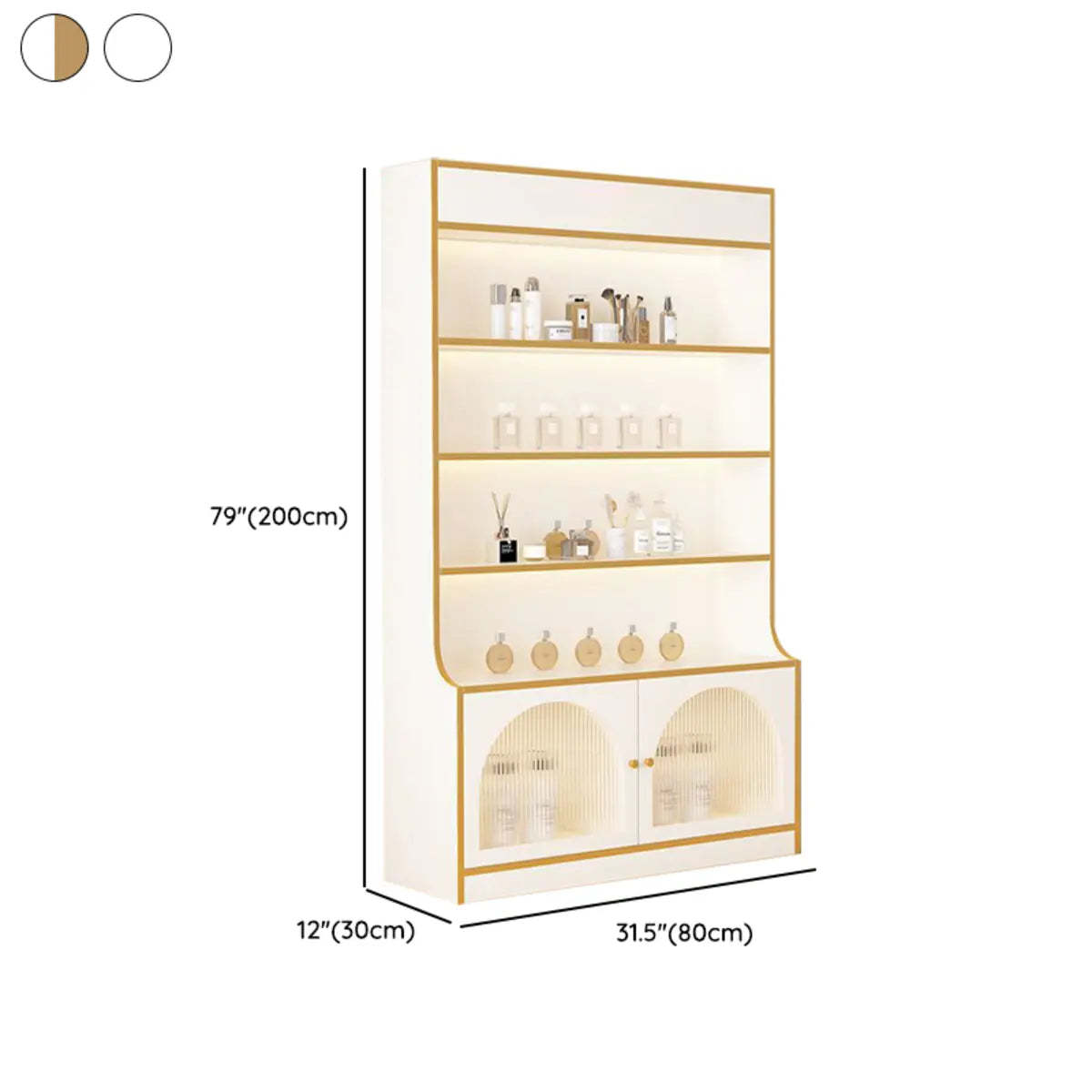 White-Gold Rectangular Faux Wood Display Cabinet