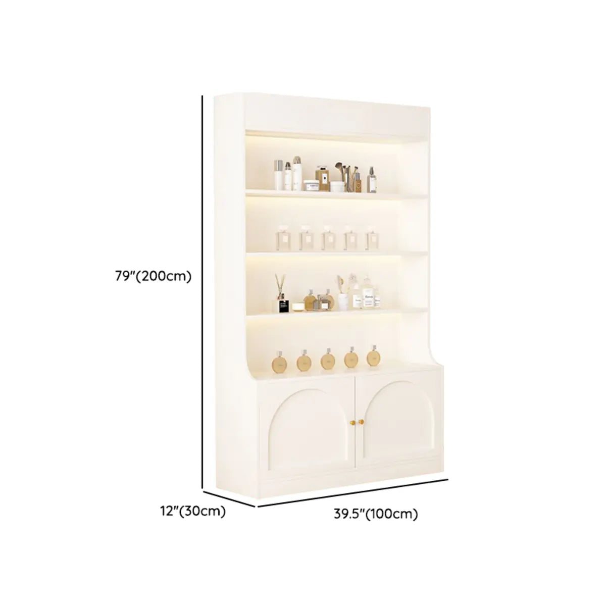 White-Gold Rectangular Faux Wood Display Cabinet