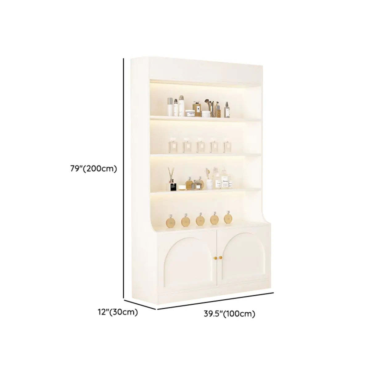 White-Gold Rectangular Faux Wood Display Cabinet