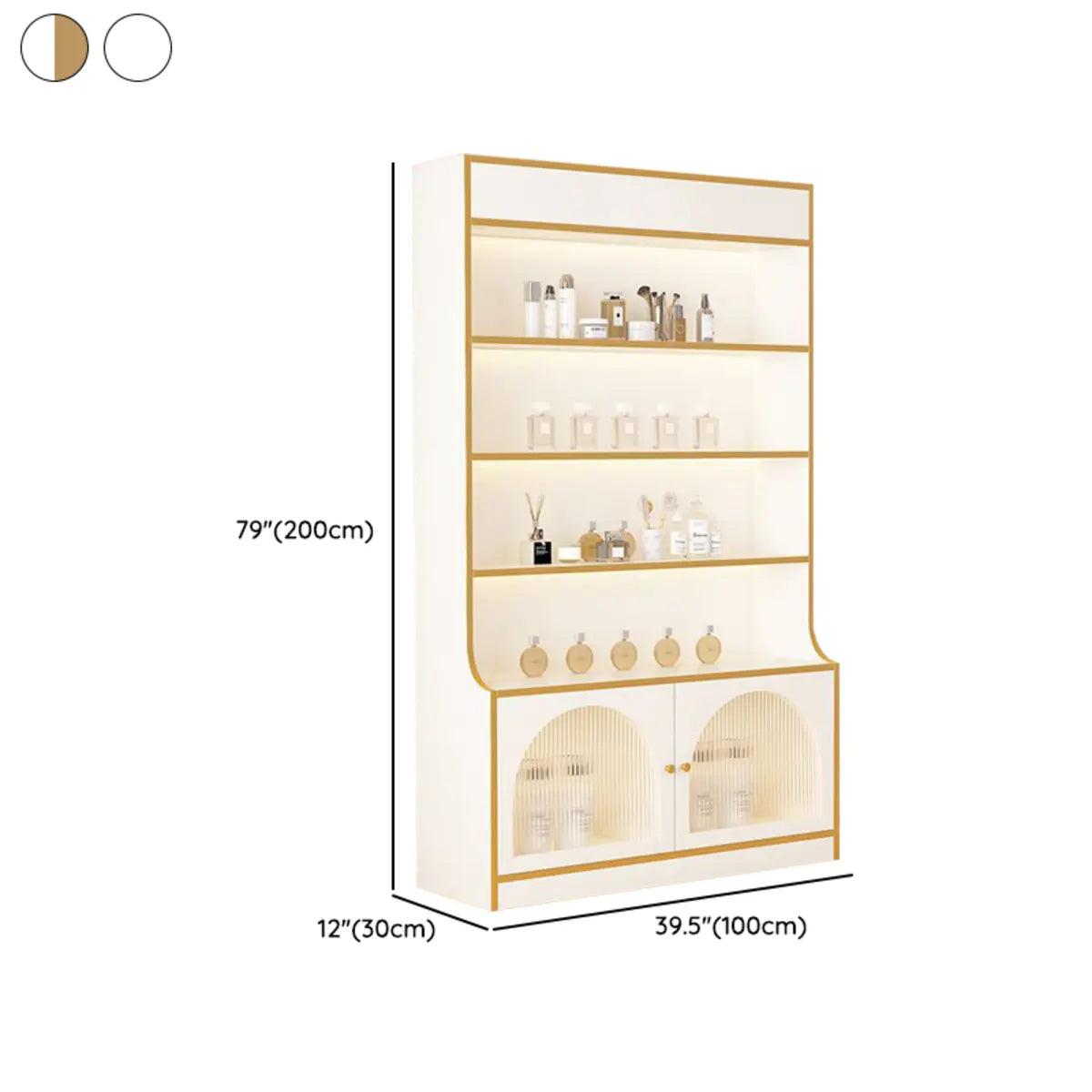 White-Gold Rectangular Faux Wood Display Cabinet