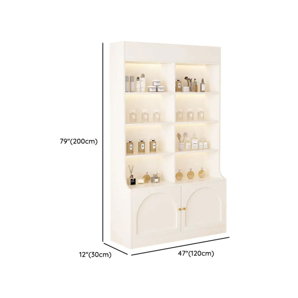 White-Gold Rectangular Faux Wood Display Cabinet