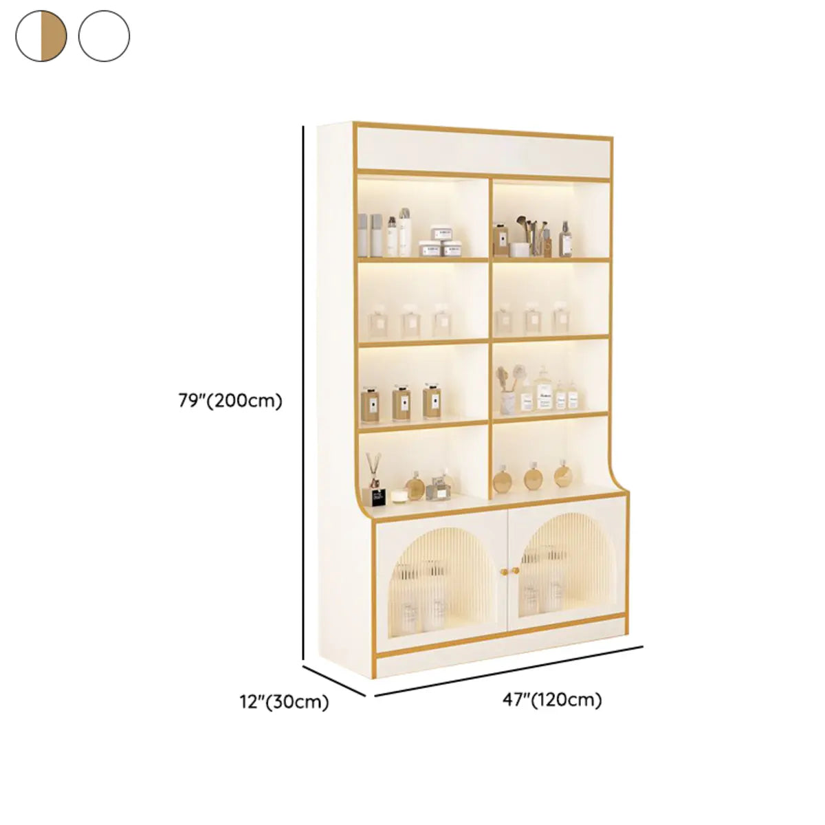 White-Gold Rectangular Faux Wood Display Cabinet