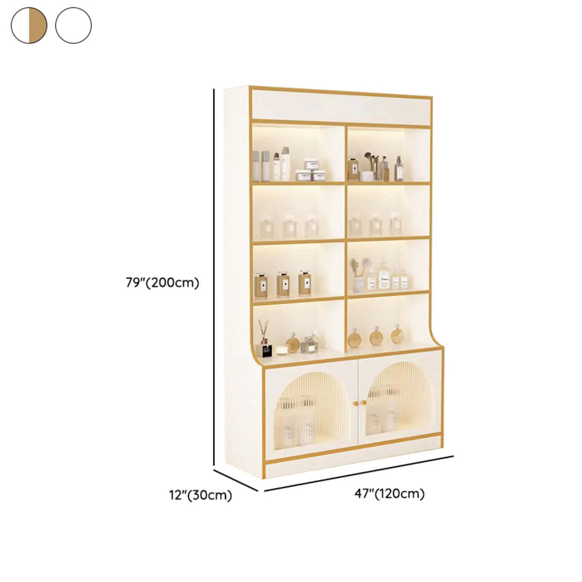 White-Gold Rectangular Faux Wood Display Cabinet