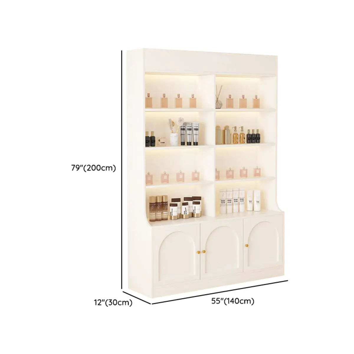 White-Gold Rectangular Faux Wood Display Cabinet