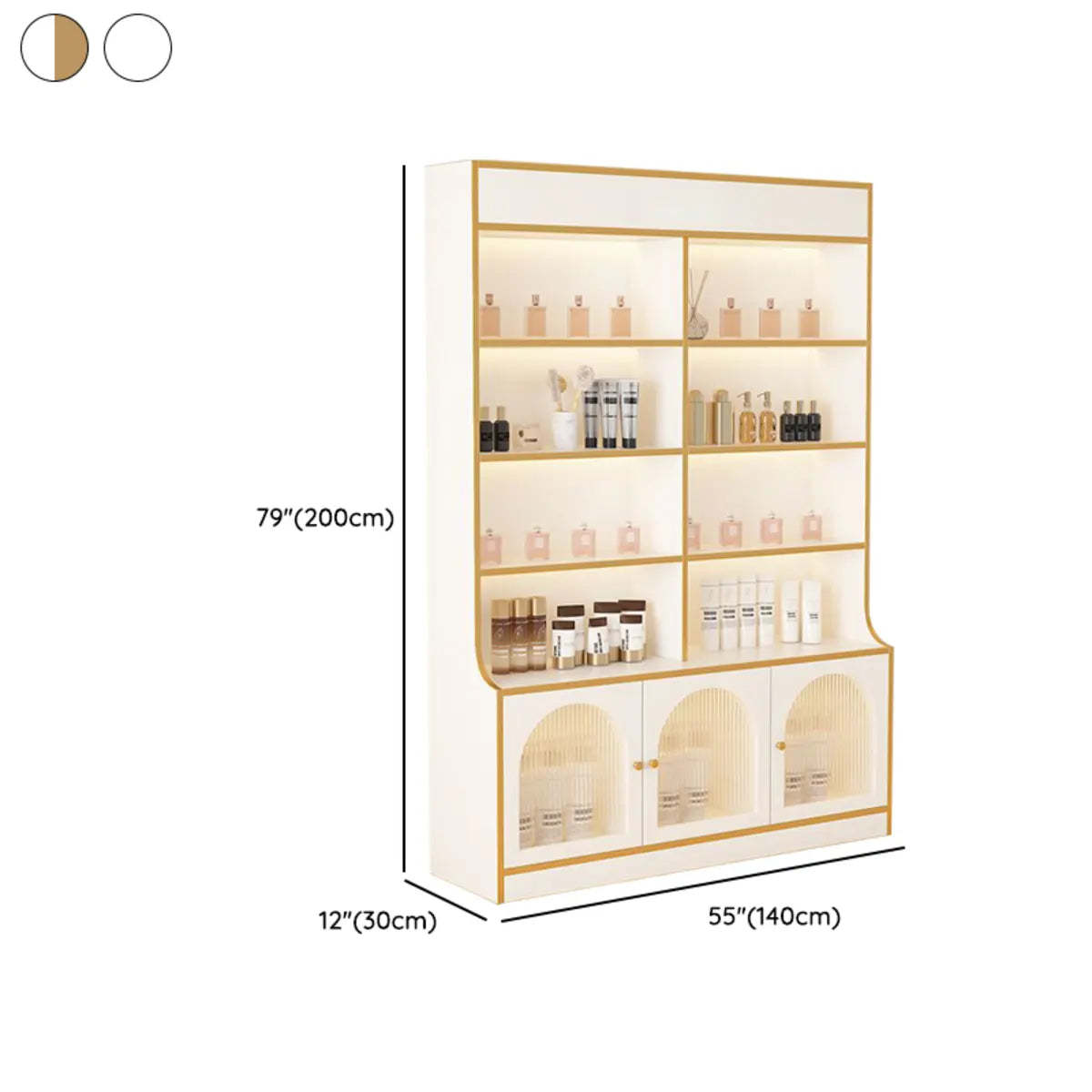 White-Gold Rectangular Faux Wood Display Cabinet