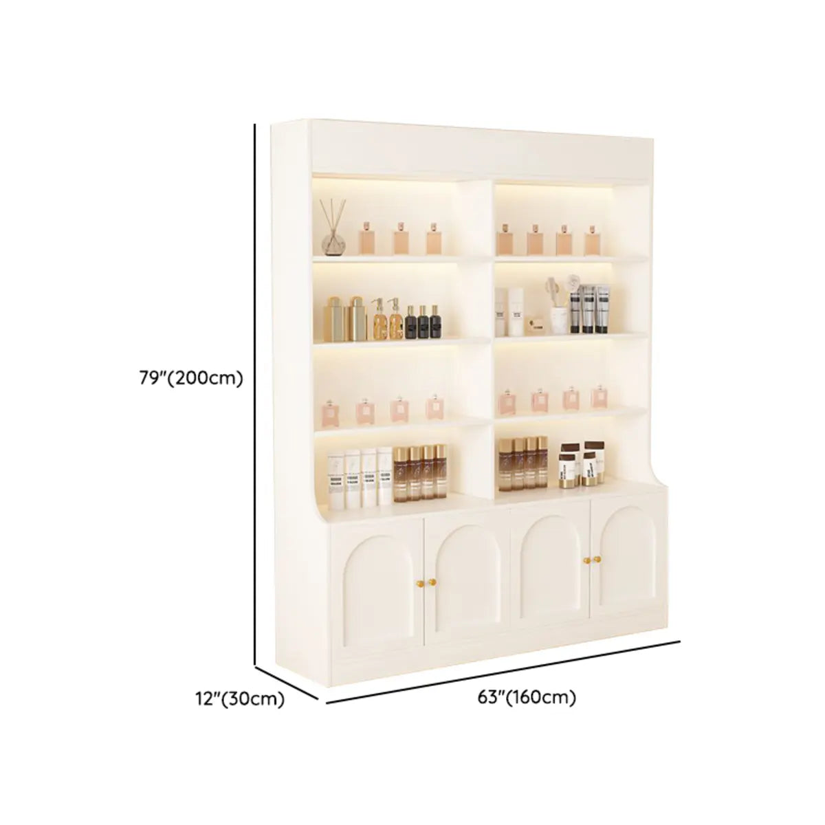 White-Gold Rectangular Faux Wood Display Cabinet