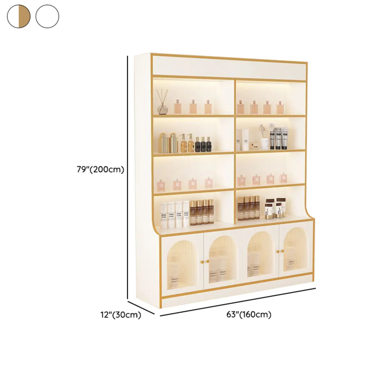 White-Gold Rectangular Faux Wood Display Cabinet