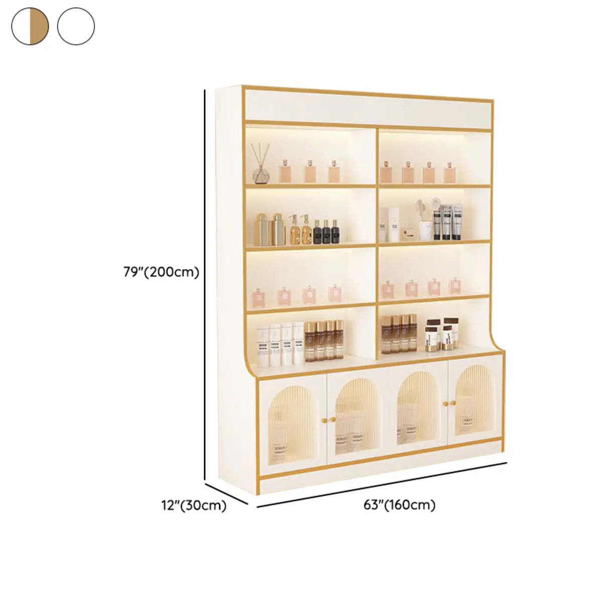White-Gold Rectangular Faux Wood Display Cabinet