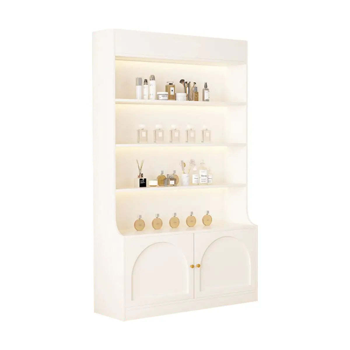 White-Gold Rectangular Faux Wood Display Cabinet — Changhong Glass / White-Gold