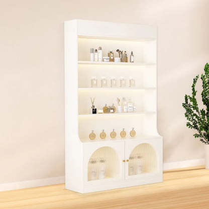 White-Gold Rectangular Faux Wood Display Cabinet — Changhong Glass / White-Gold