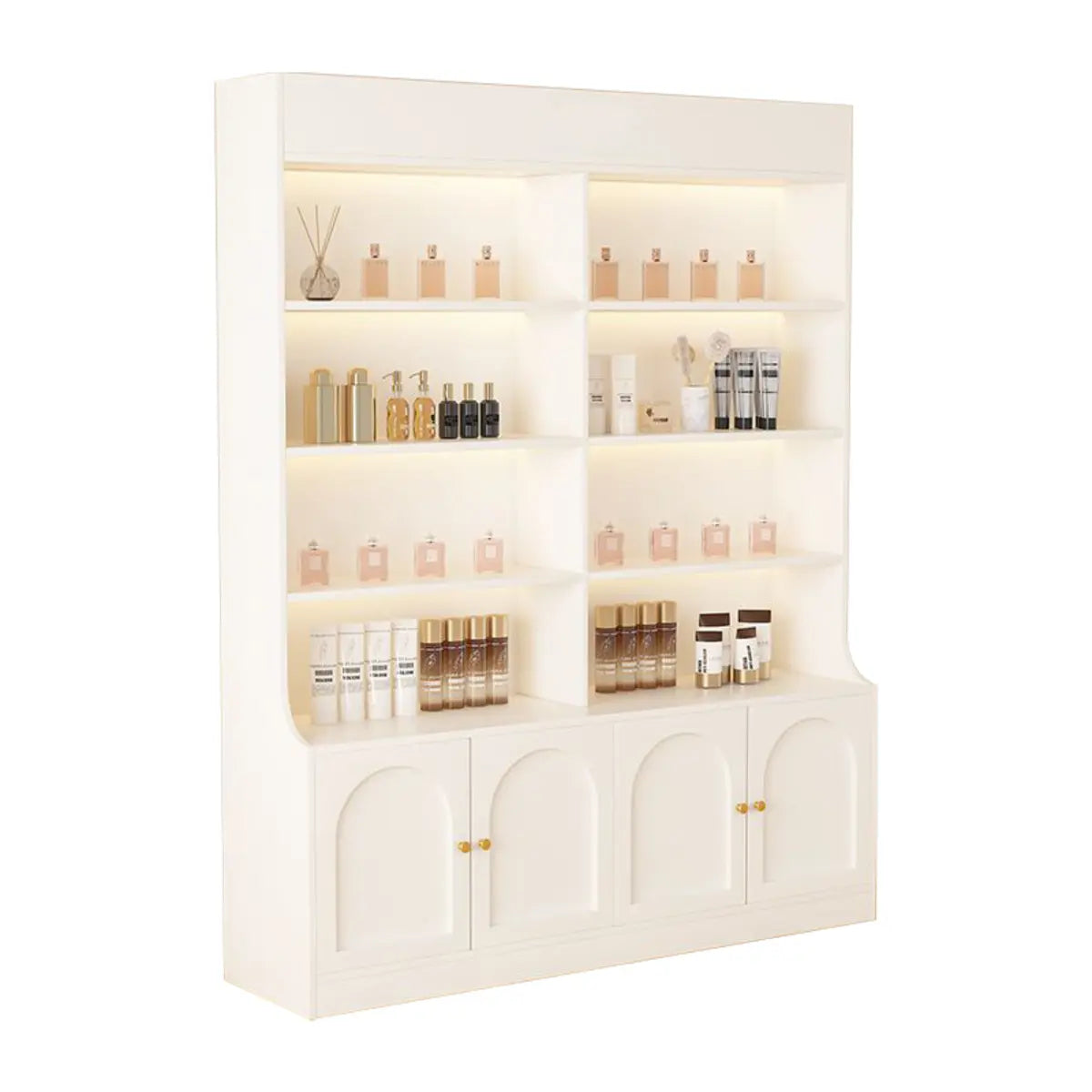 White-Gold Rectangular Faux Wood Display Cabinet — Changhong Glass / White