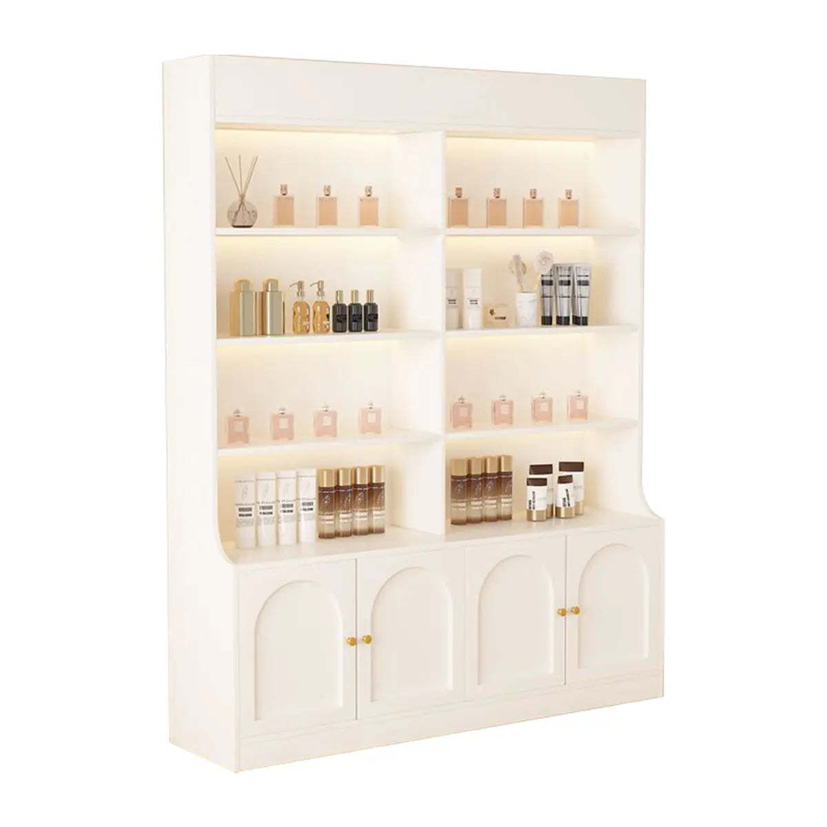 White-Gold Rectangular Faux Wood Display Cabinet — Changhong Glass / White