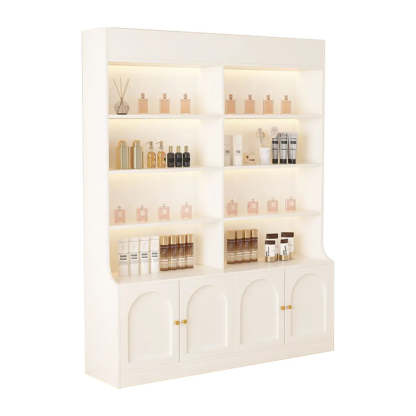 White-Gold Rectangular Faux Wood Display Cabinet — Changhong Glass / White