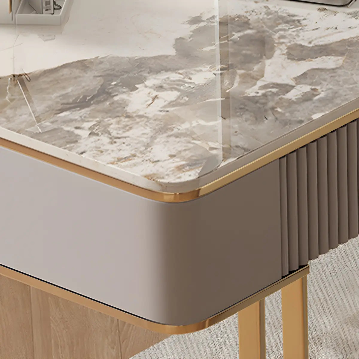 White-Gold Stone Metal Sled Writing Desk