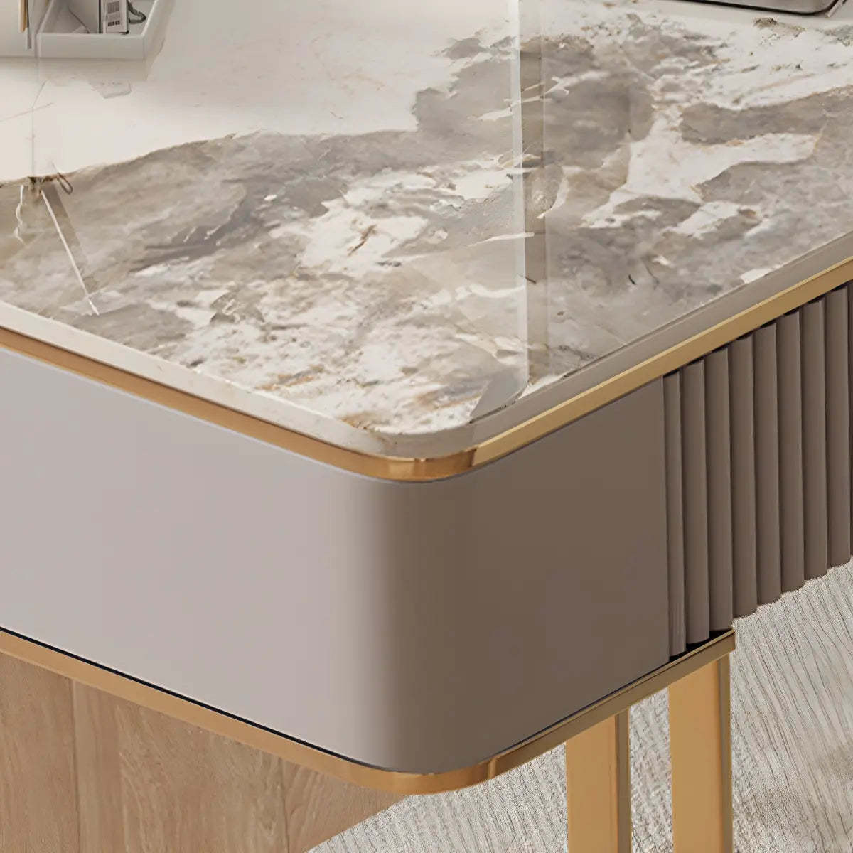 White-Gold Stone Metal Sled Writing Desk
