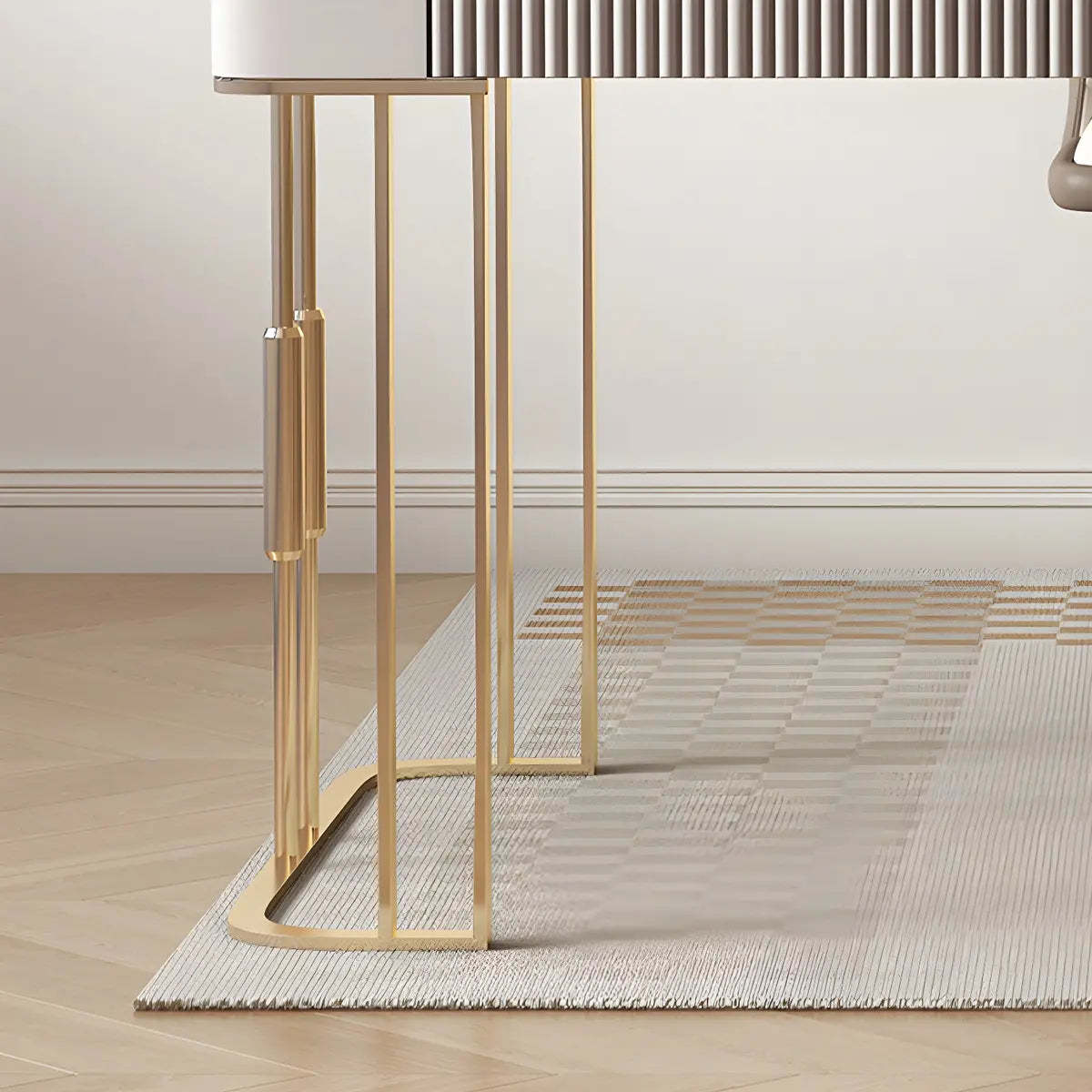 White-Gold Stone Metal Sled Writing Desk