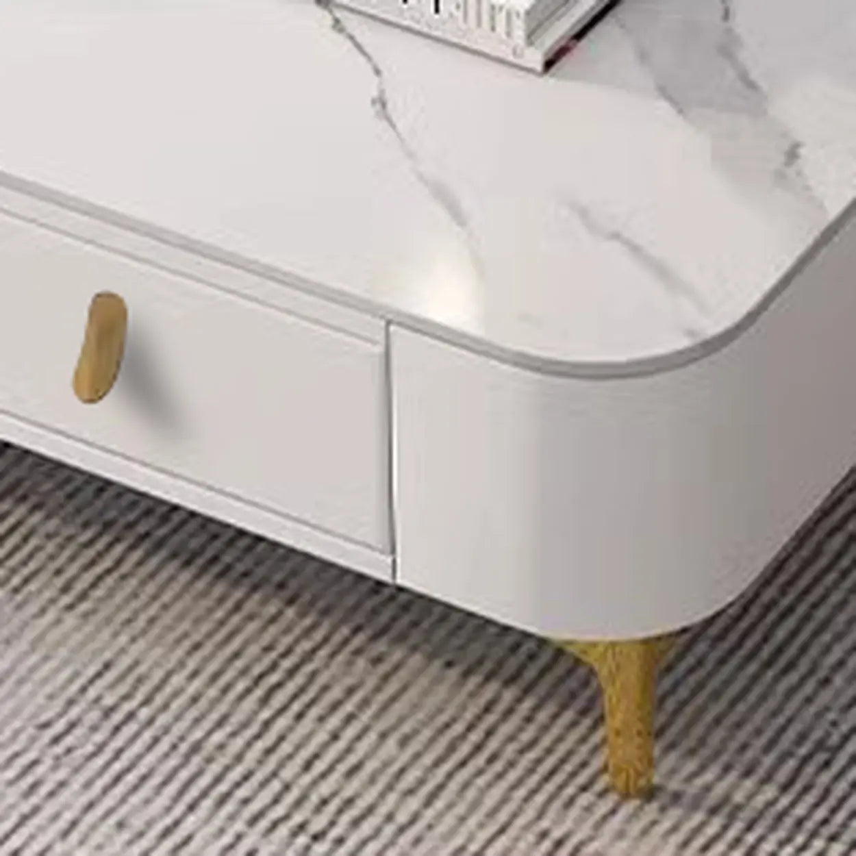 White-Gray Glass Rectangular TV Stand with Drawers — Grey