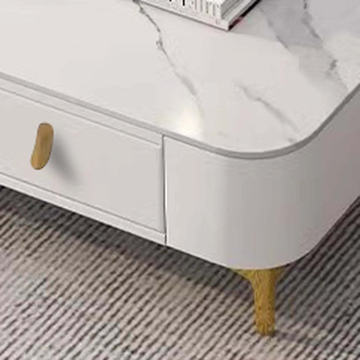 White-Gray Glass Rectangular TV Stand with Drawers — Grey