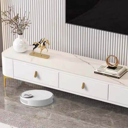 White-Gray Glass Rectangular TV Stand with Drawers — Grey