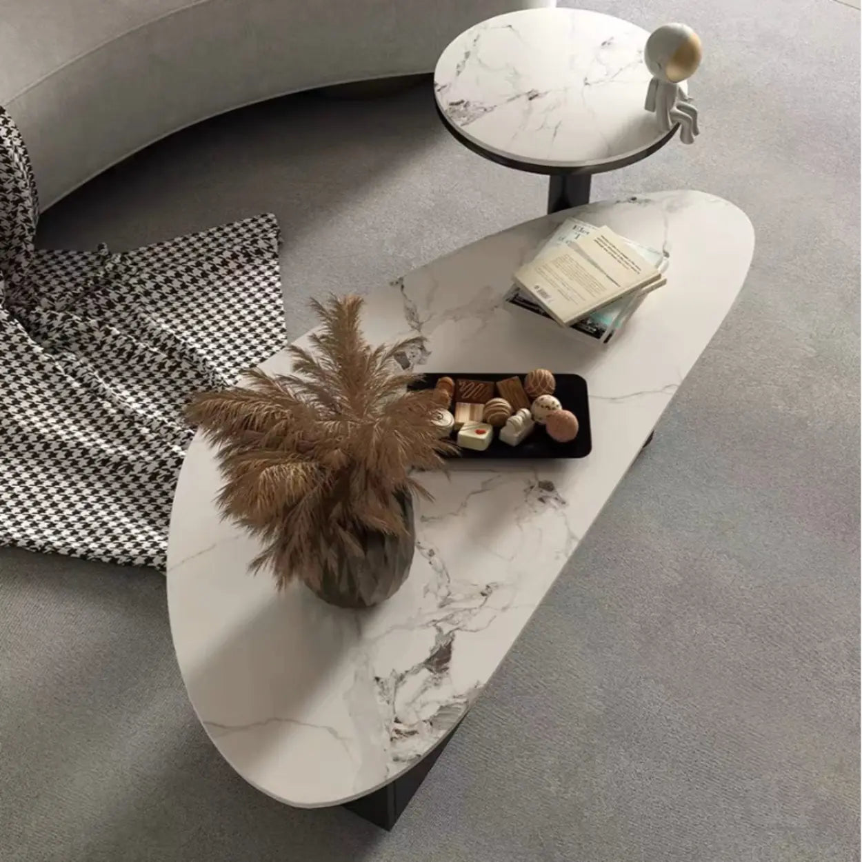 White-Gray Stone Triangle Coffee Table Drawers