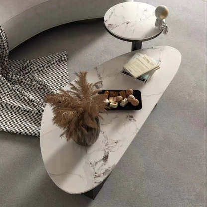 White-Gray Stone Triangle Coffee Table Drawers — White-Gray