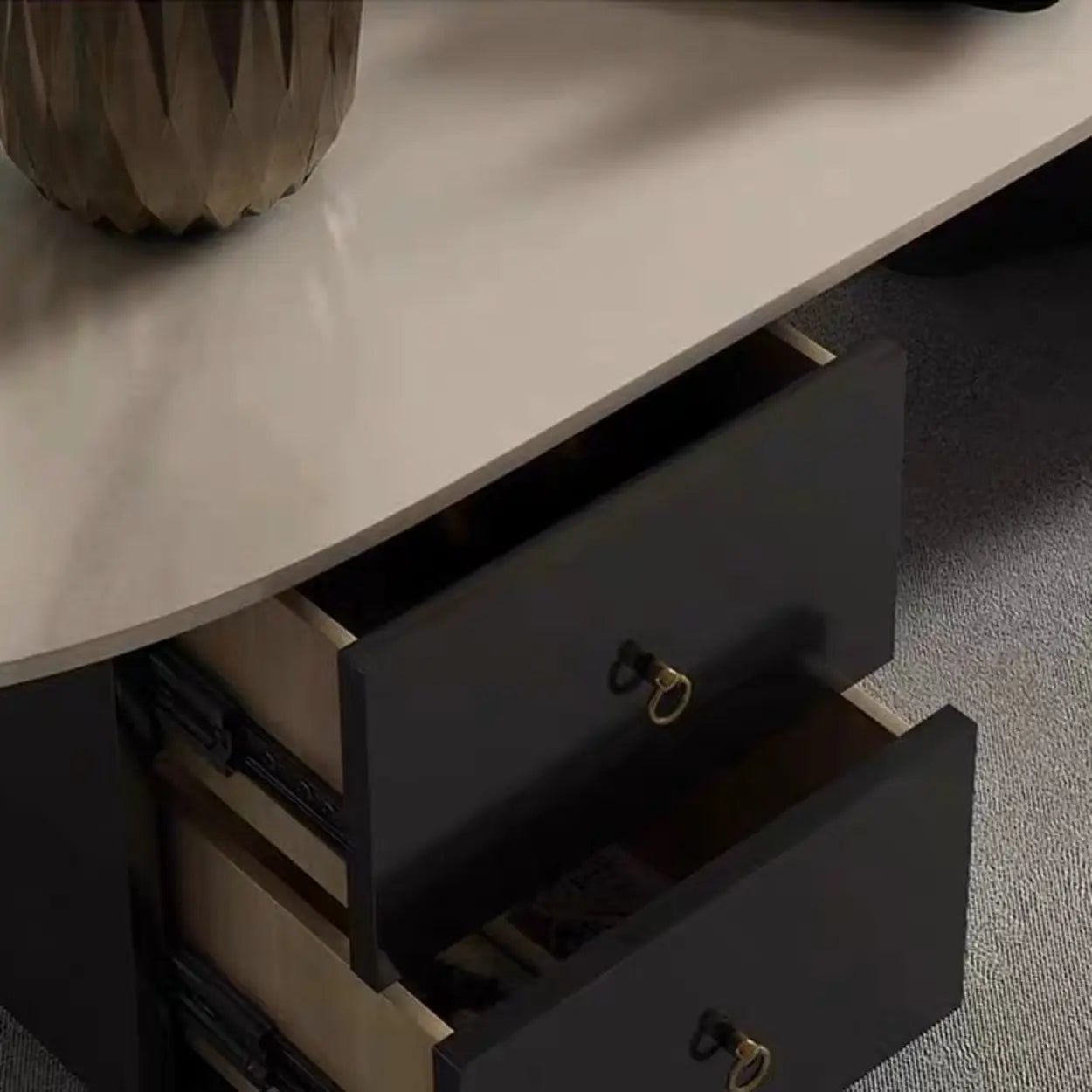White-Gray Stone Triangle Coffee Table Drawers — White-Gray