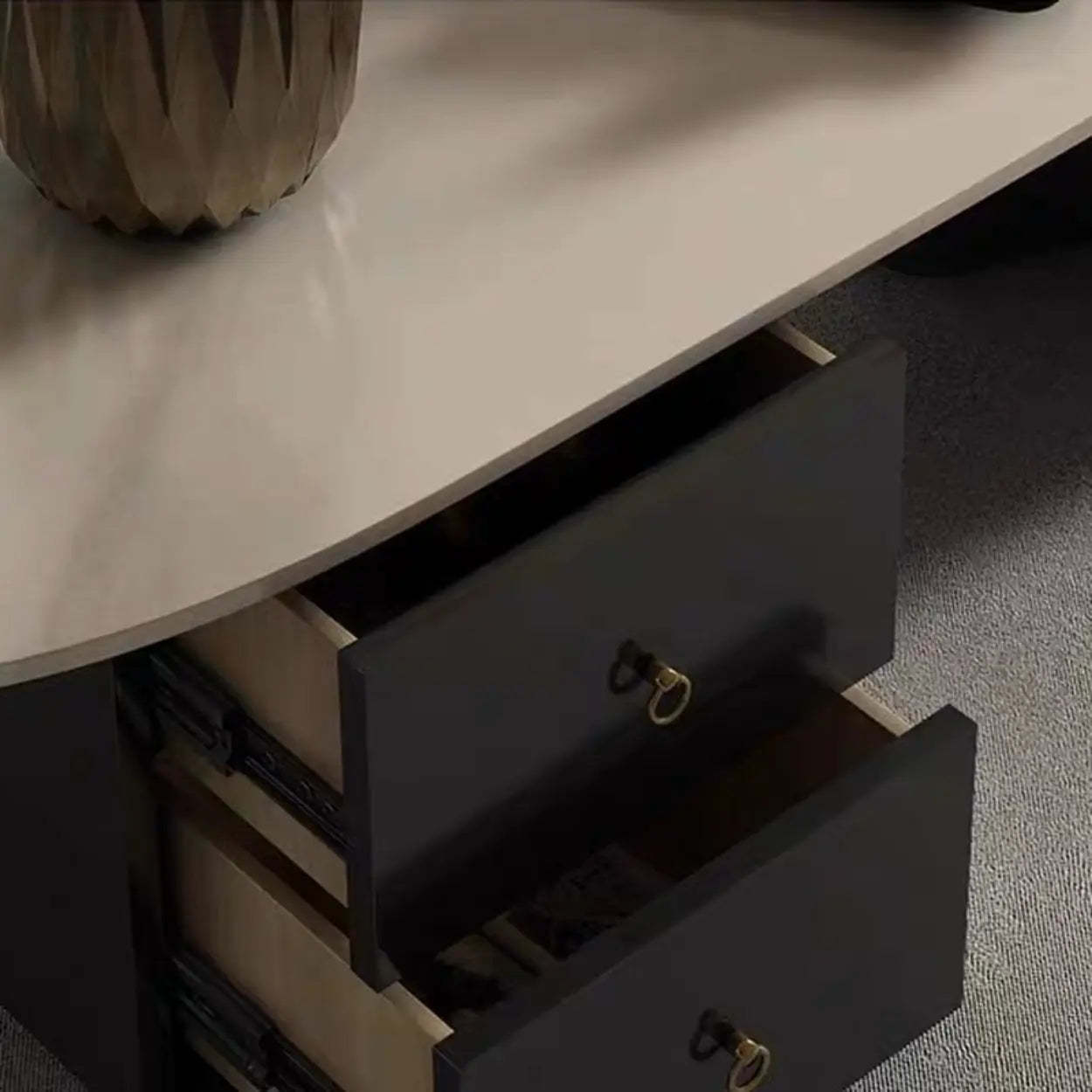 White-Gray Stone Triangle Coffee Table Drawers — White-Gray