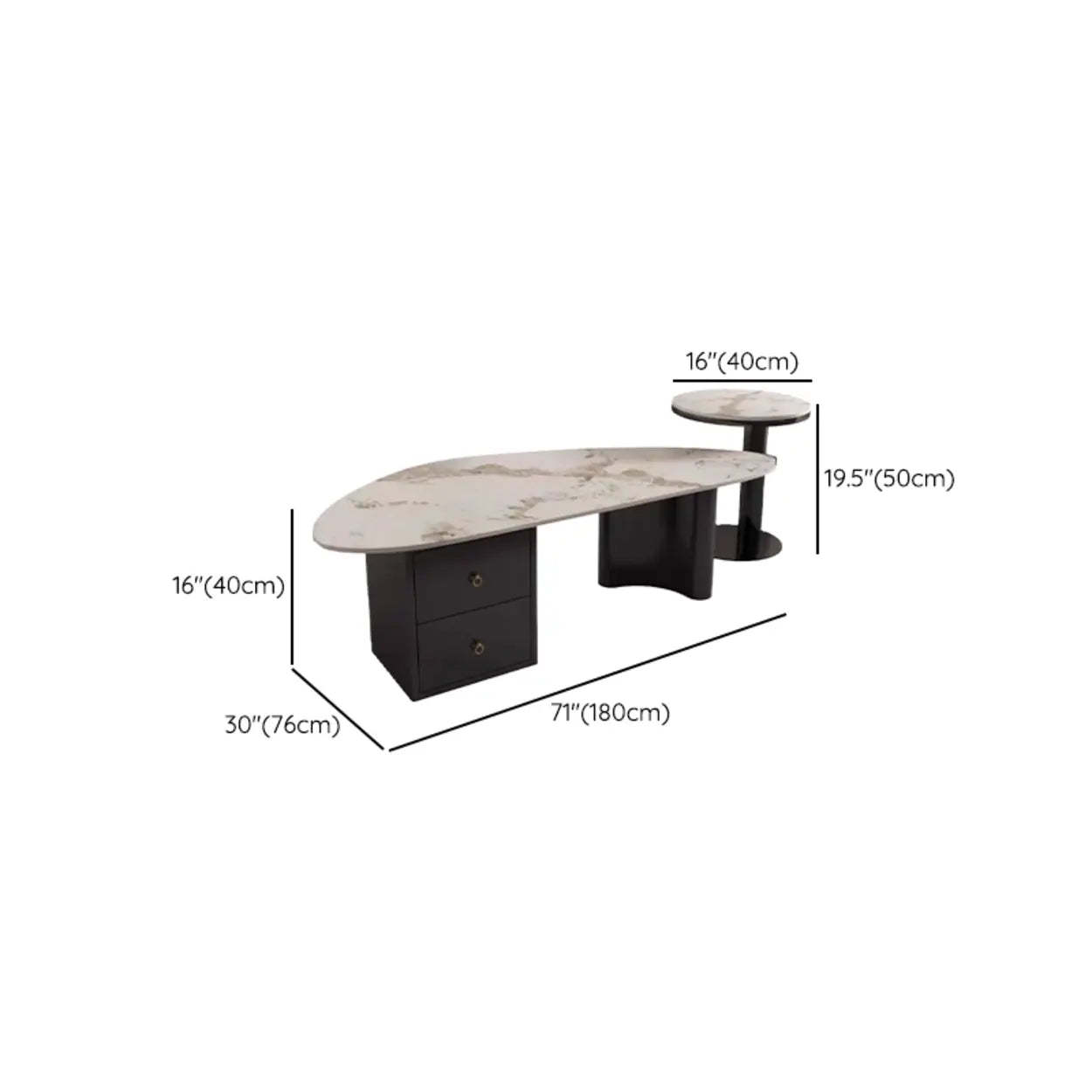 White-Gray Stone Triangle Coffee Table Drawers