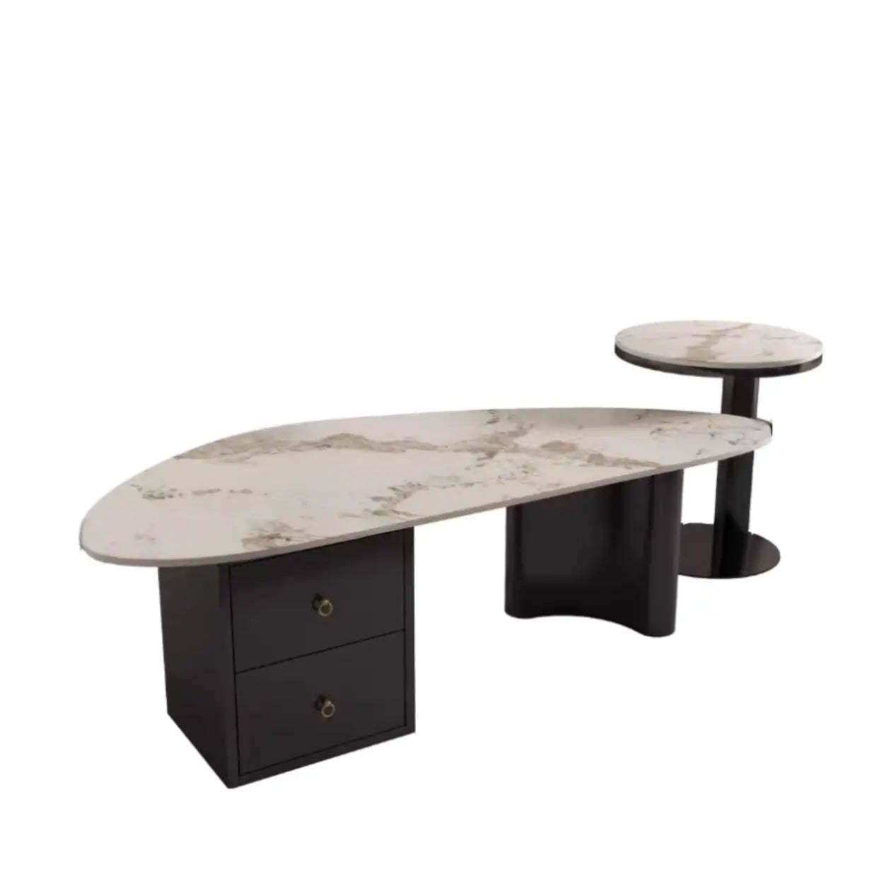 White-Gray Stone Triangle Coffee Table Drawers — Pandora/ White