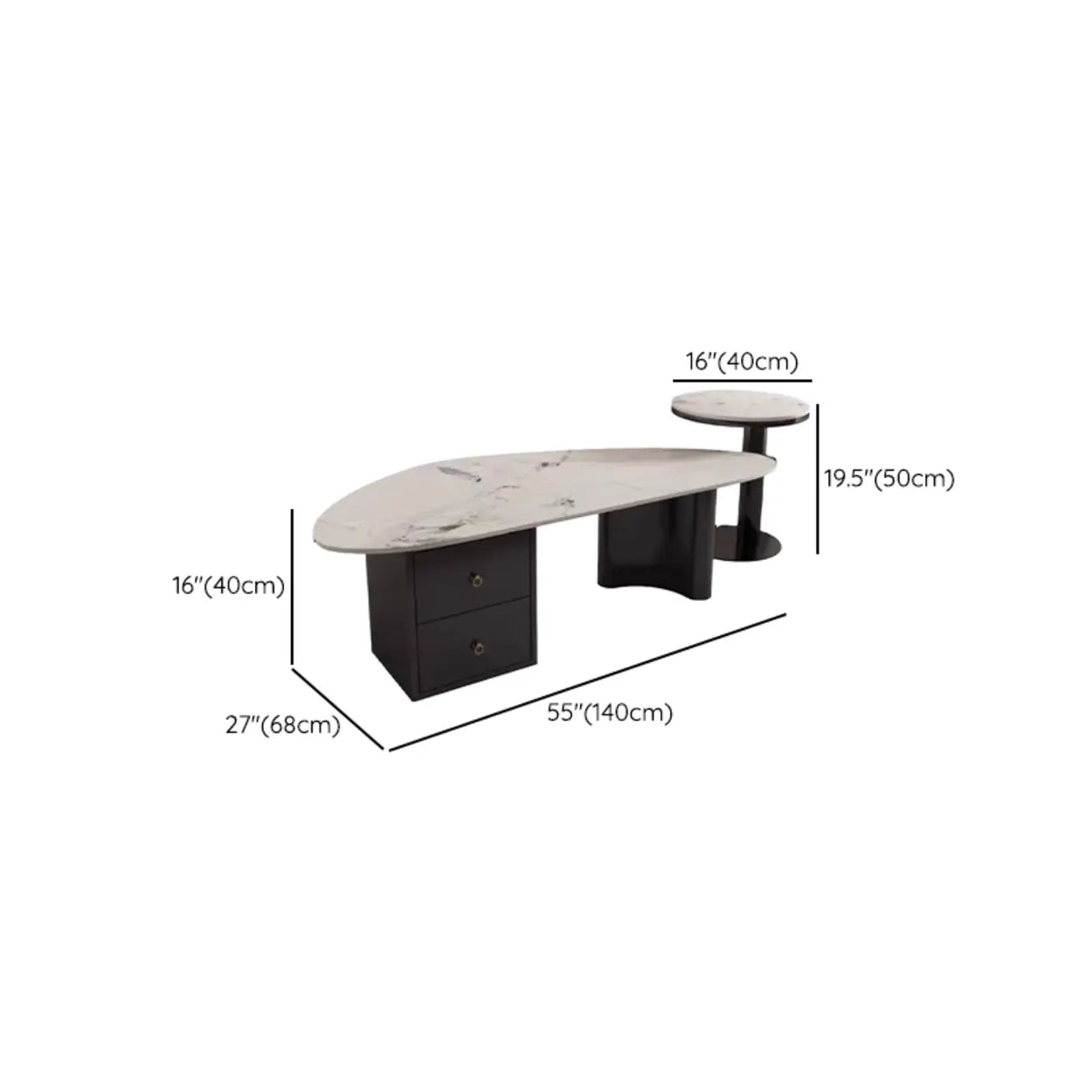 White-Gray Stone Triangle Coffee Table Drawers