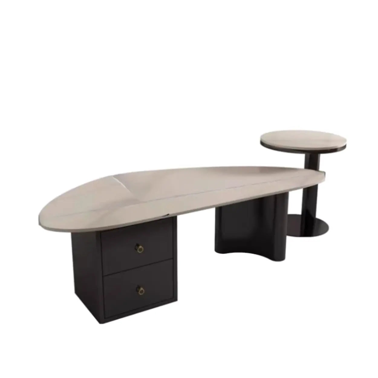 White-Gray Stone Triangle Coffee Table Drawers — Light Gray