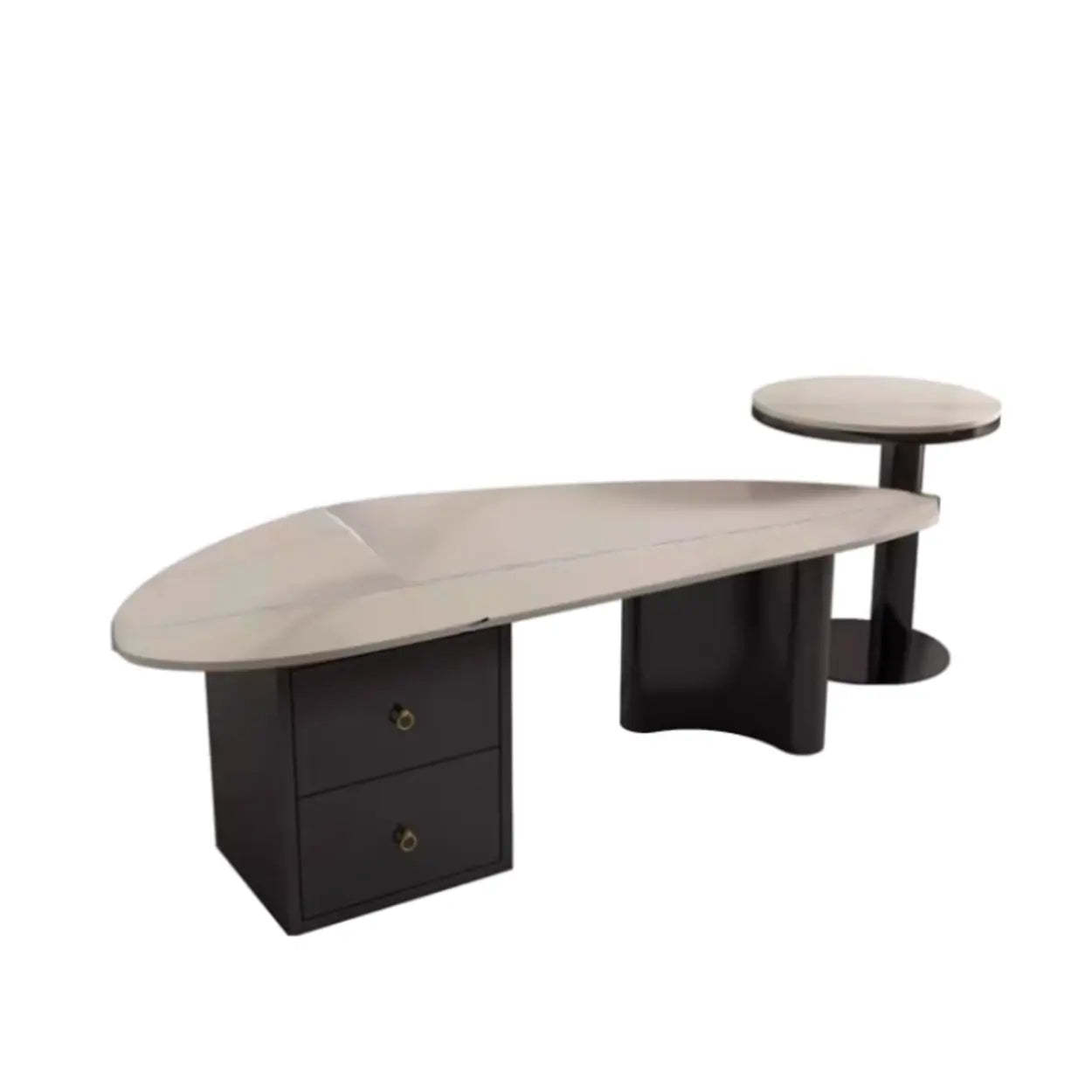 Triangle drawers white stone coffee tables, Lighom — 47" L x 24" W x 16" H & 16" L x 16" W x 20" H / Light Gray