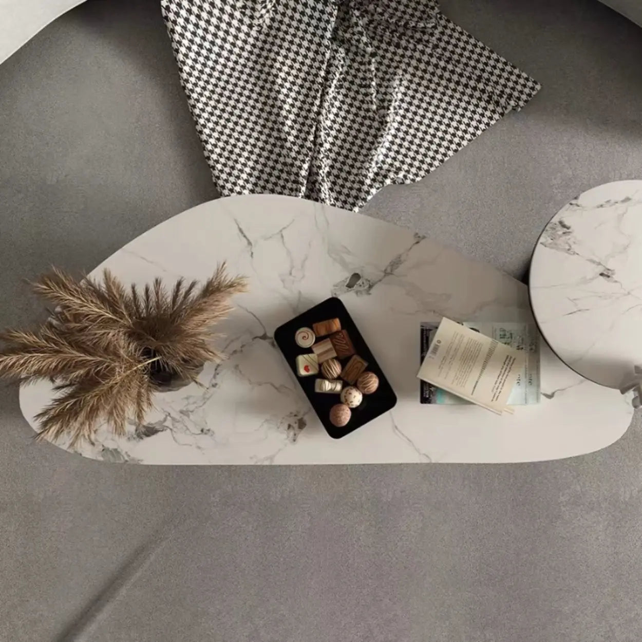 White-Gray Stone Triangle Coffee Table Drawers — White-Gray