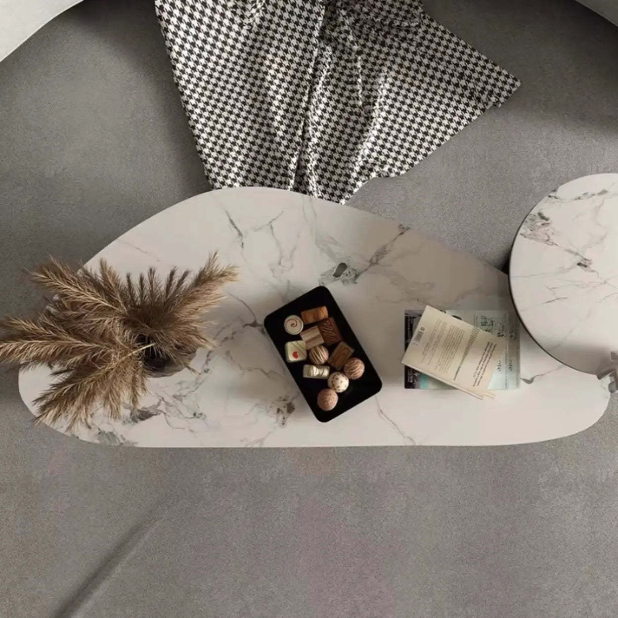 White-Gray Stone Triangle Coffee Table Drawers — White-Gray