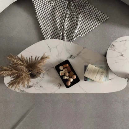 White-Gray Stone Triangle Coffee Table Drawers — White-Gray