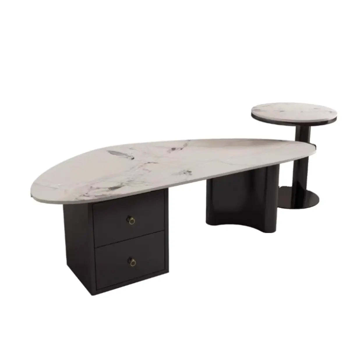 White-Gray Stone Triangle Coffee Table Drawers — Pandora/ White
