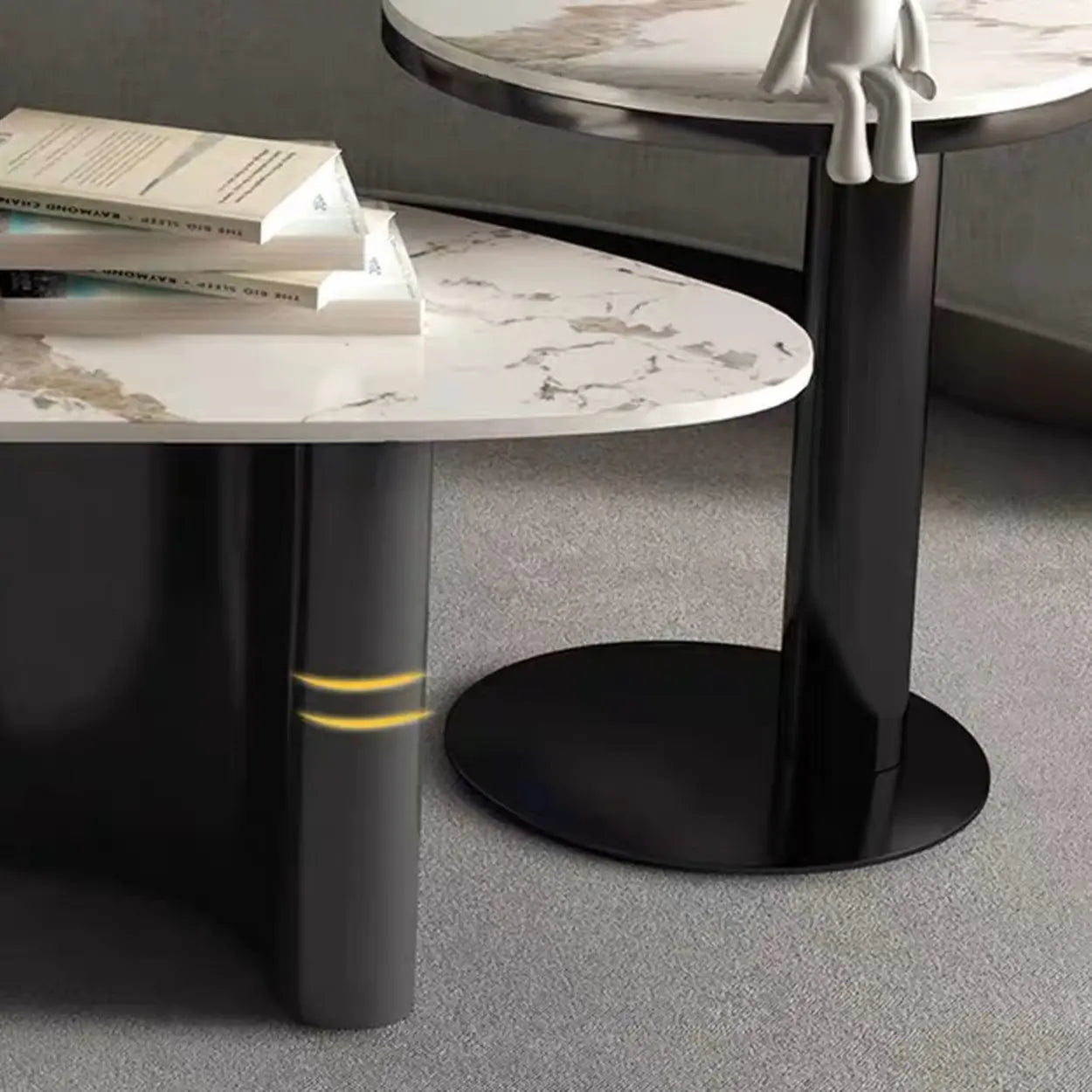 White-Gray Stone Triangle Coffee Table Drawers — Pandora/ White
