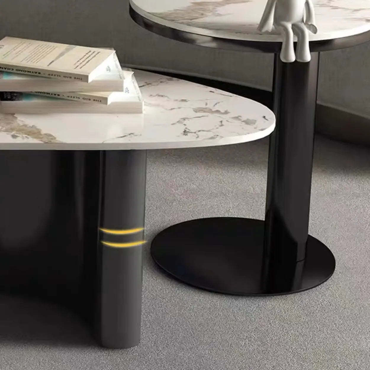White-Gray Stone Triangle Coffee Table Drawers — Pandora/ White
