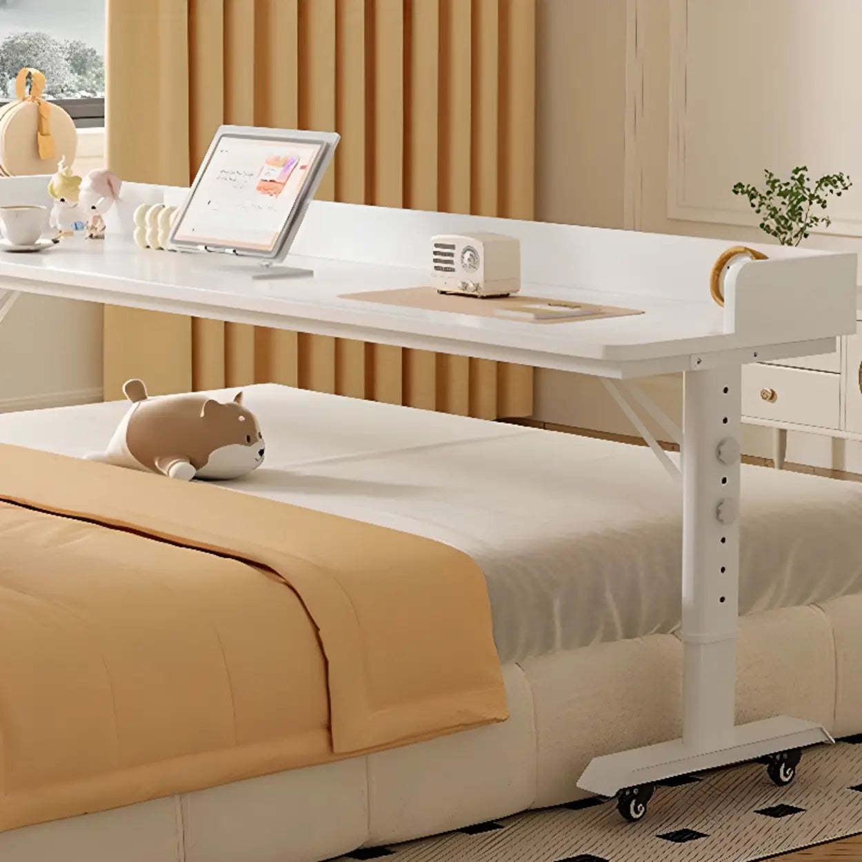 White Height-Adjustable Wood Computer Desk with Wheels — Board Included / Table Only