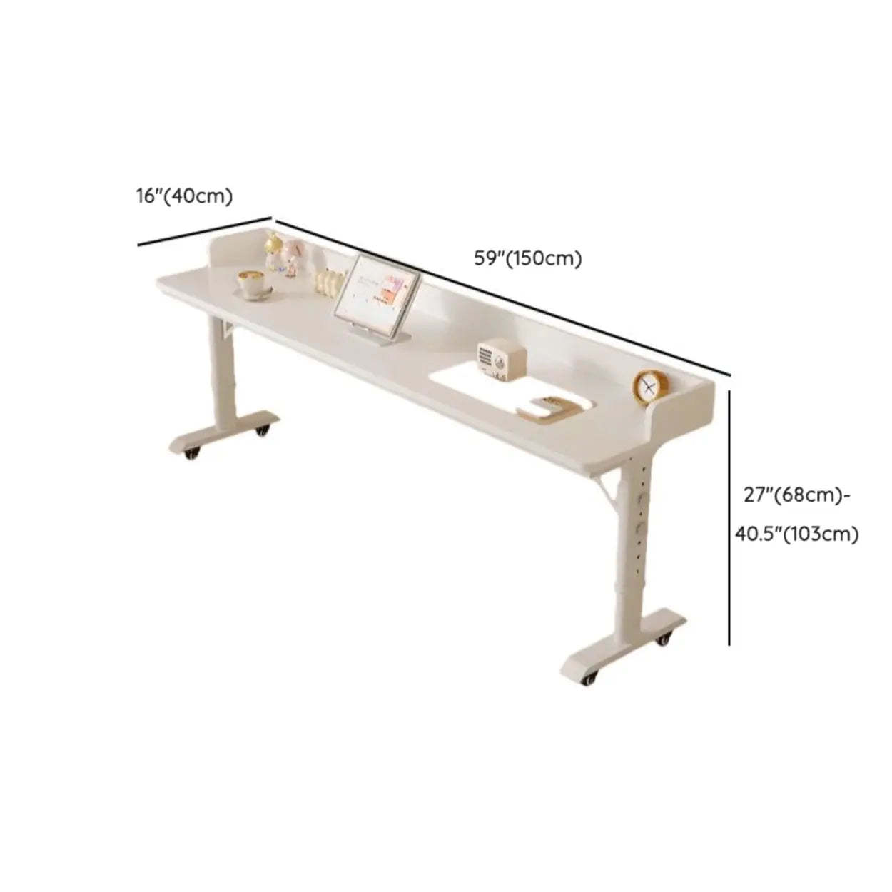White Height-Adjustable Wood Computer Desk with Wheels — Board Included / Table Only