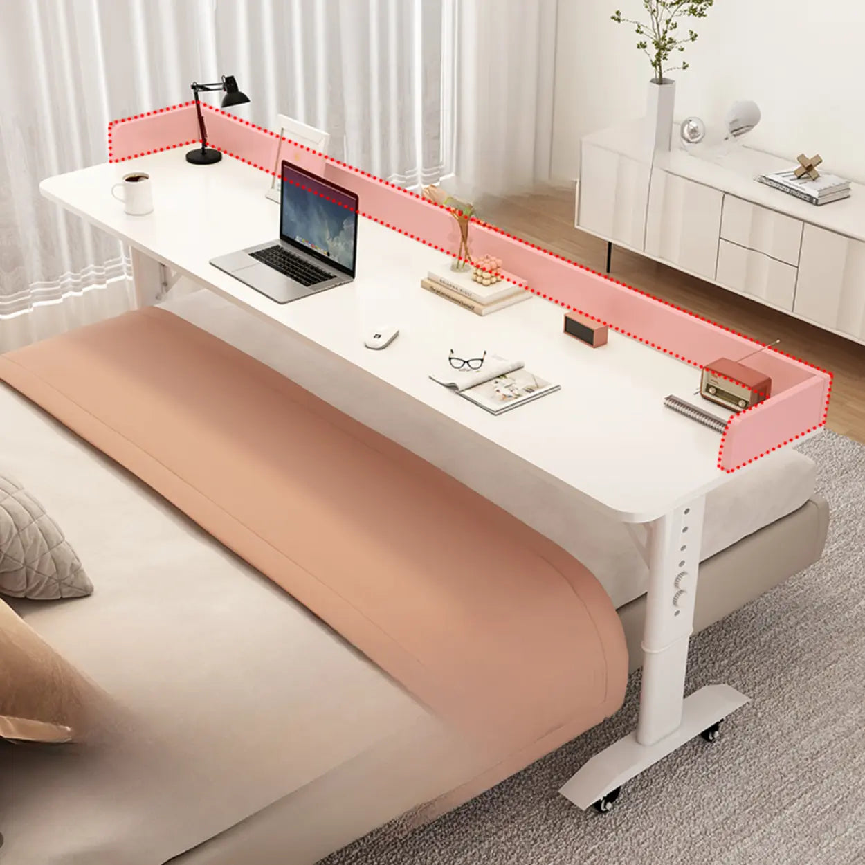 White Height-Adjustable Wood Computer Desk with Wheels — Board Not Included / Table Only