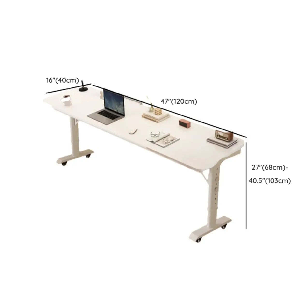 White Height-Adjustable Wood Computer Desk with Wheels — Board Not Included / Table Only