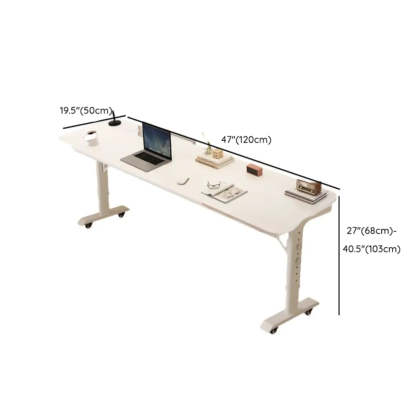 White Height-Adjustable Wood Computer Desk with Wheels