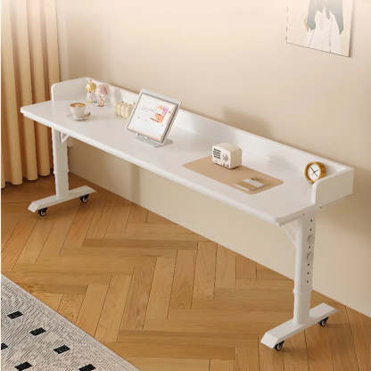 White Height-Adjustable Wood Computer Desk with Wheels — Board Included / Table Only