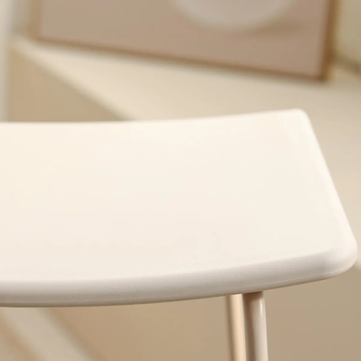 White Leather Square Backless Saddle Bar Stool — Upholstered / Champagne