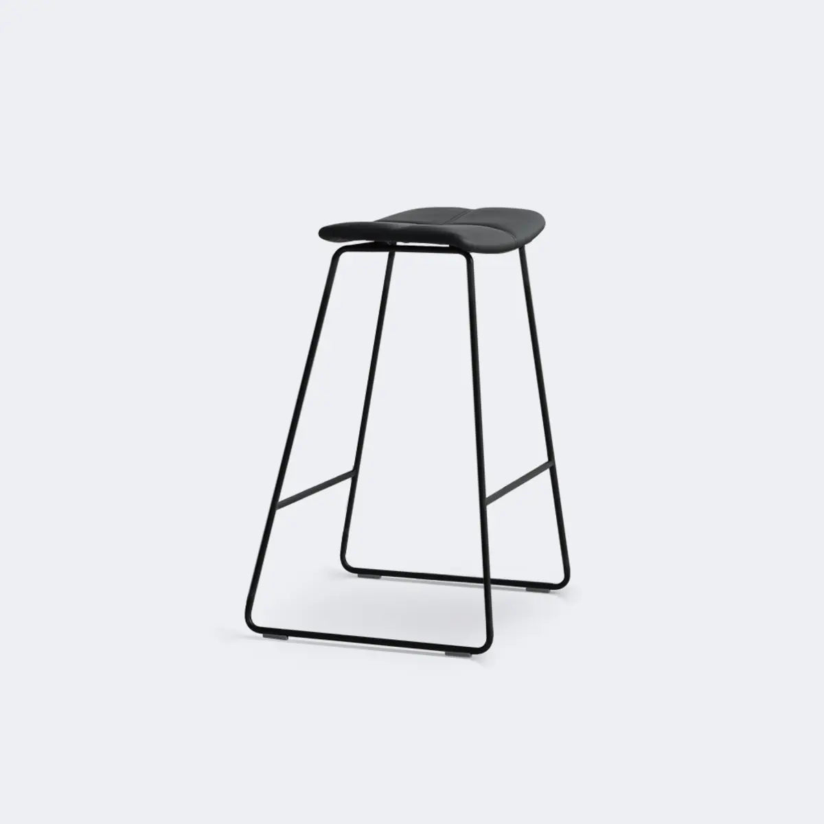 White Leather Square Backless Saddle Bar Stool — Upholstered / Coffee