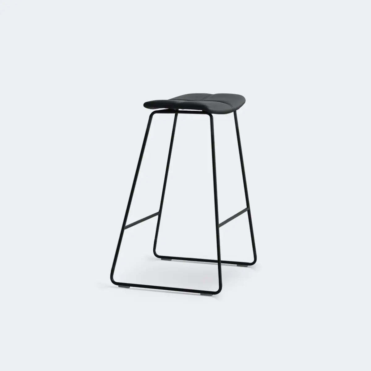 White Leather Square Backless Saddle Bar Stool — Upholstered / Coffee