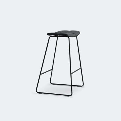 White Leather Square Backless Saddle Bar Stool — Upholstered / Coffee