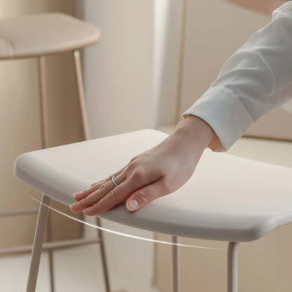 White Leather Square Backless Saddle Bar Stool — Upholstered / Light Gray
