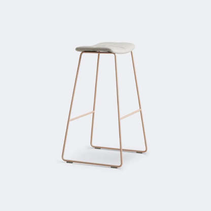 White Leather Square Backless Saddle Bar Stool — Upholstered / Black